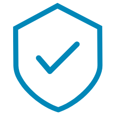 Badge bleu avec au cœur le picto validé