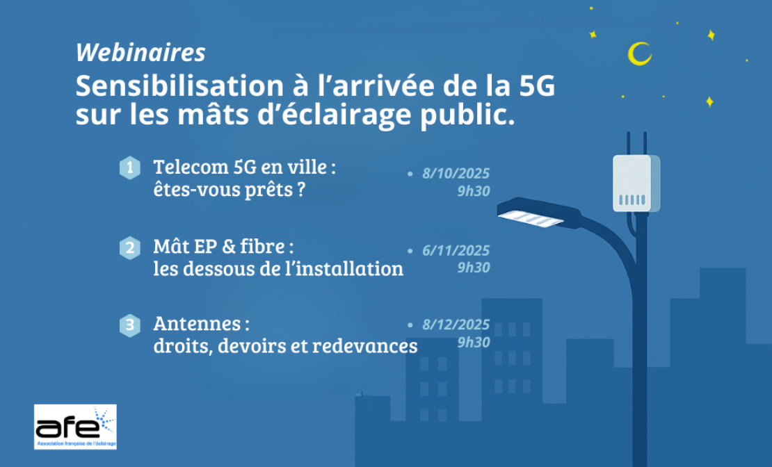 Webinaires de sensibilisation à l'arrivée de la 5G en ville en 2025 sur les mâts d'éclairage public