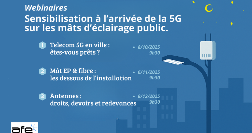 Webinaires de sensibilisation à l'arrivée de la 5G en ville en 2025 sur les mâts d'éclairage public